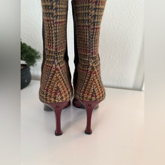 Dolce & Gabbana Burgundy and Plaid Heeled Boots - Picture 10 of 10